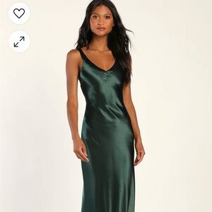 Emerald Green Satin Strappy Maxi Dress